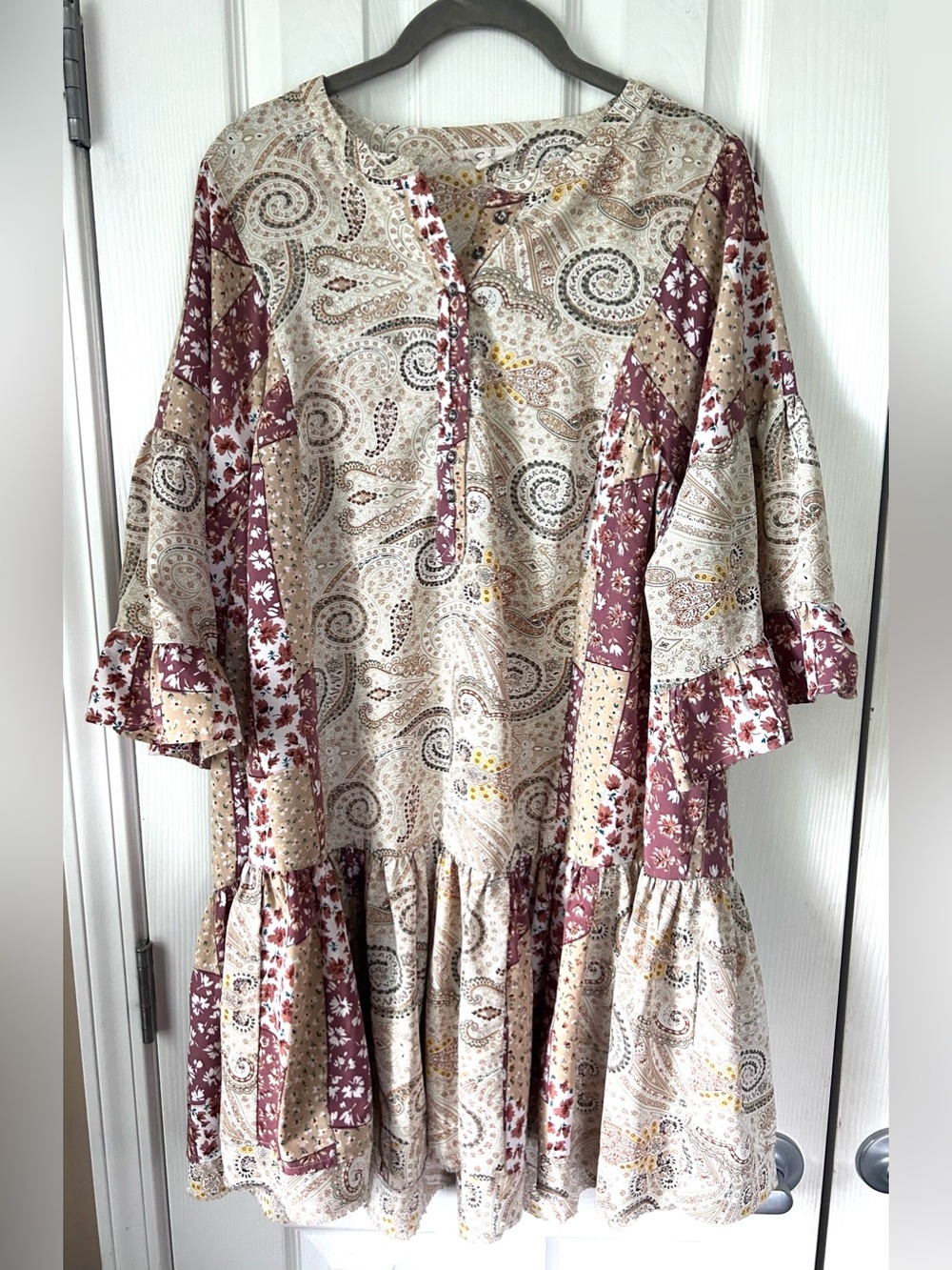 Easel Patchwork Paisley Floral Ruffle Dress Size Small